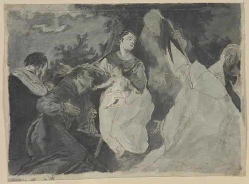 Madonna and Child with Saints by Giuseppe Bazzani, drawing, 1700-1769