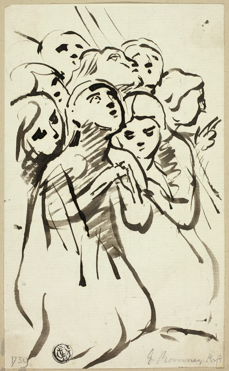 Kneeling Figures Huddled Together by Unknown Artist, drawing, 1754-1802