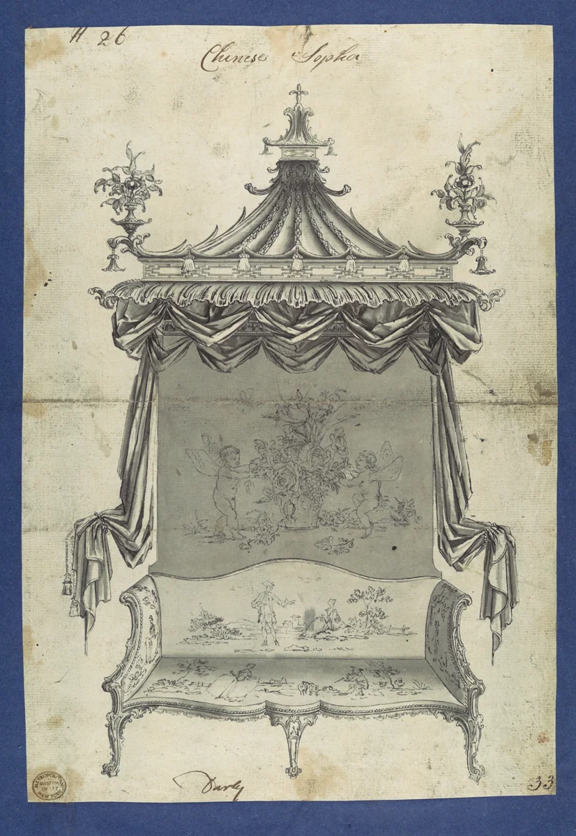 Chinese Sopha [Sofa], in Chippendale Drawings, Vol. I by Thomas Chippendale, drawing, 1754