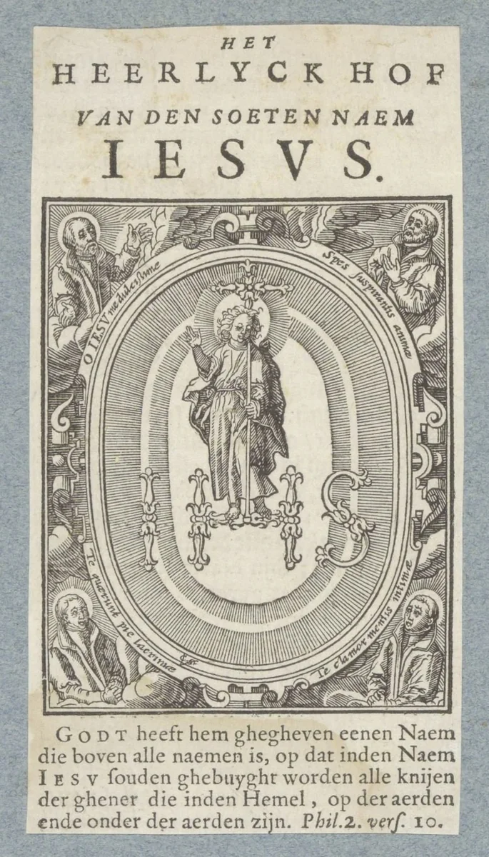 Christuskind staand op monogram by Christoffel van Sichem, print, 1629