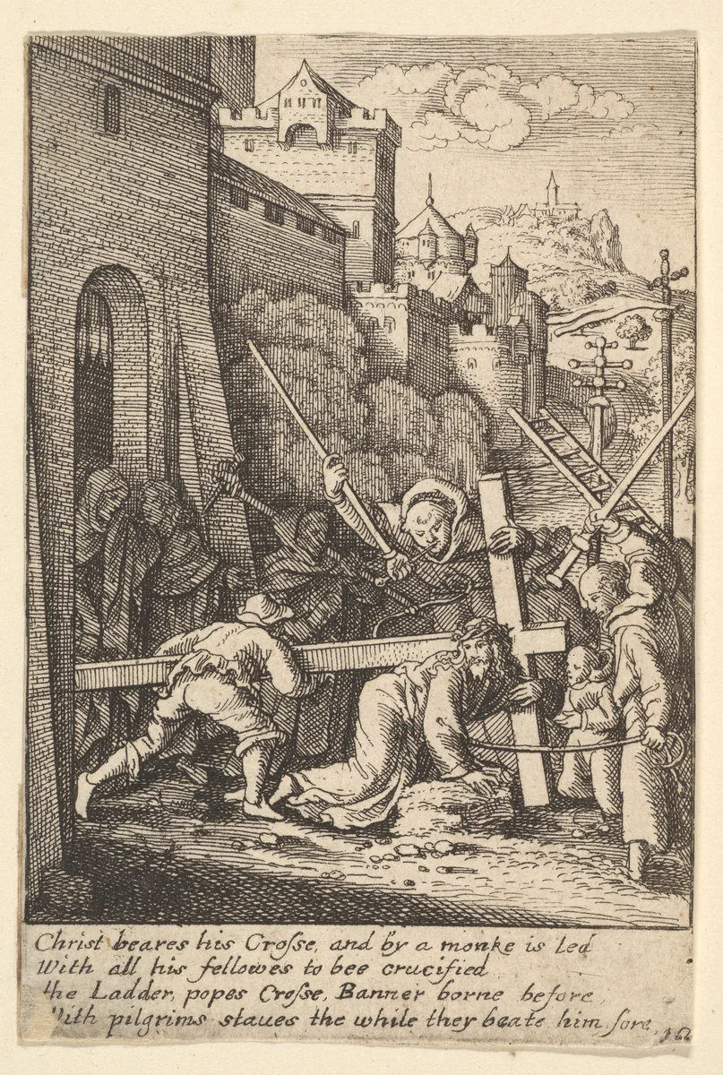 Carrying the cross by Wenceslaus Hollar, print, 1644-1652