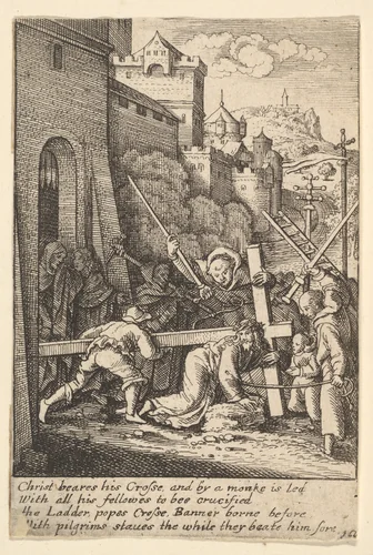Carrying the cross by Wenceslaus Hollar, print, 1644-1652