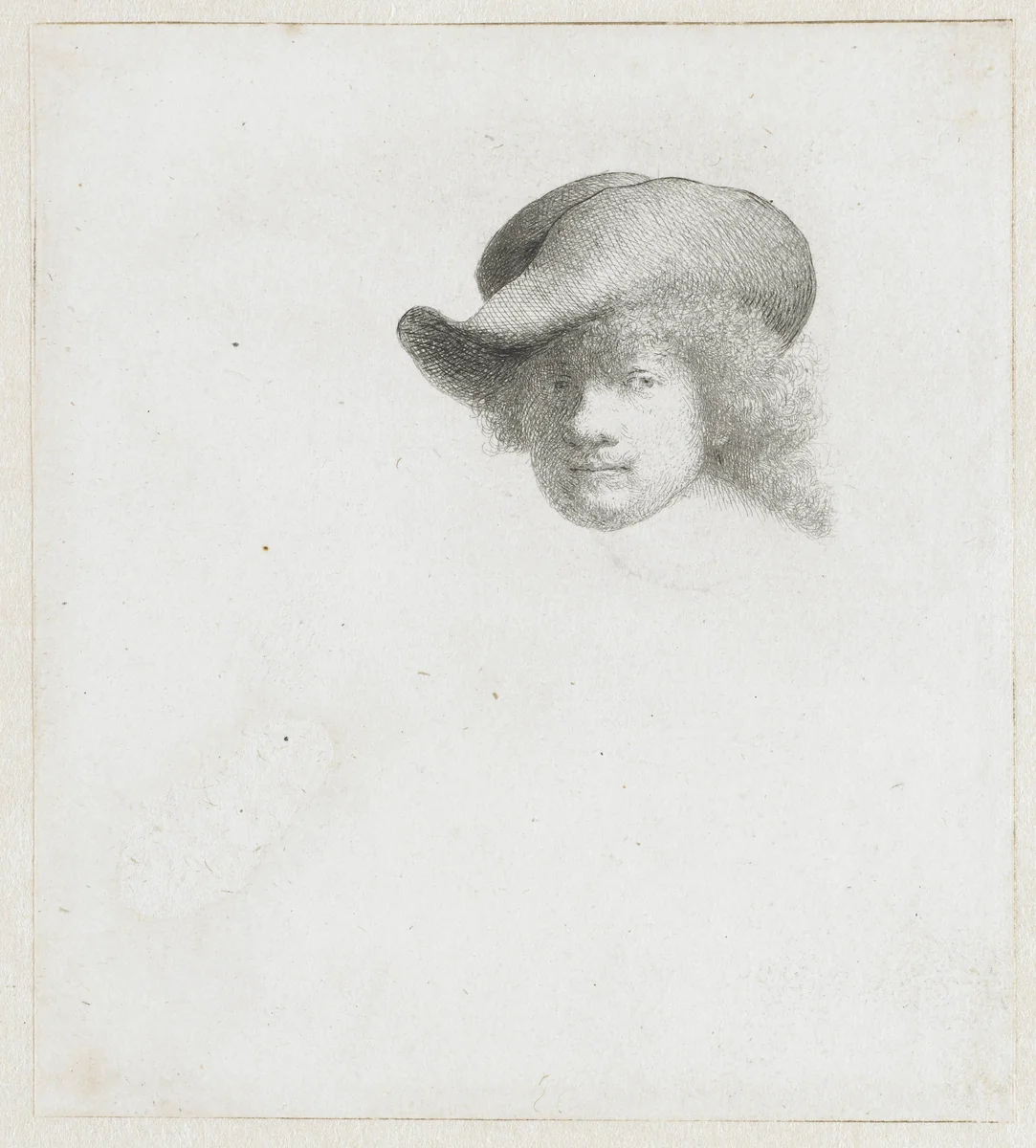 Self-portrait in a Soft Hat and Patterned Cloak by Rembrandt van Rijn, print, 1631