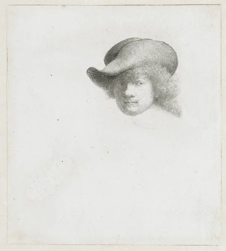 Self-portrait in a Soft Hat and Patterned Cloak by Rembrandt van Rijn, print, 1631