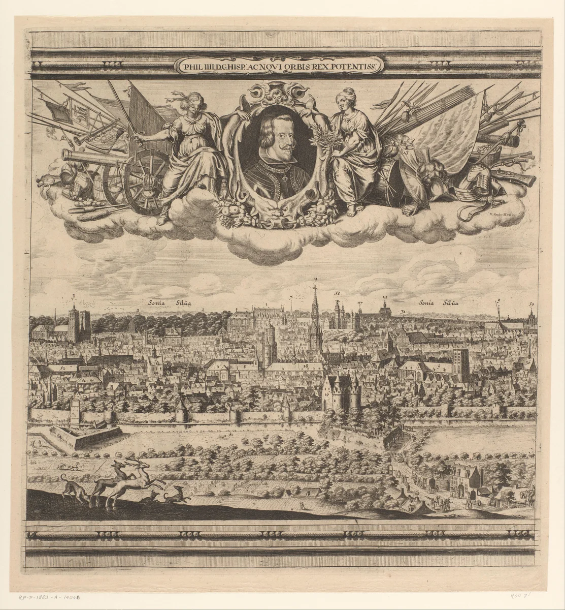 Gezicht op Brussel (middelste deel) by Abraham Dircksz. Santvoort, print, 1640