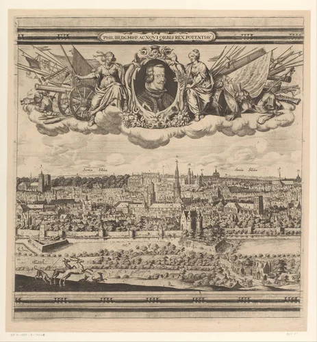 Gezicht op Brussel (middelste deel) by Abraham Dircksz. Santvoort, print, 1640