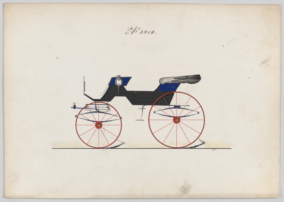 Design for 2 seat Phaeton, no. 3010 by Brewster & Co., drawing, 1874
