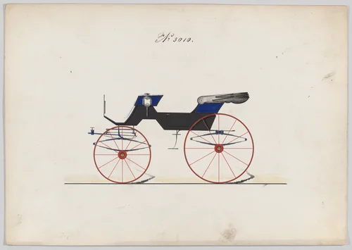 Design for 2 seat Phaeton, no. 3010 by Brewster & Co., drawing, 1874