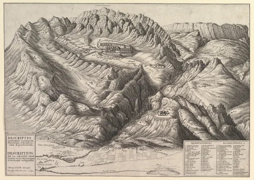 View of La Grande Chartreuse in the French Alps / Descriptio Maioris Cartusiæ Montium, et Ædificiorum dependentium by Wenceslaus Hollar, print, 1649