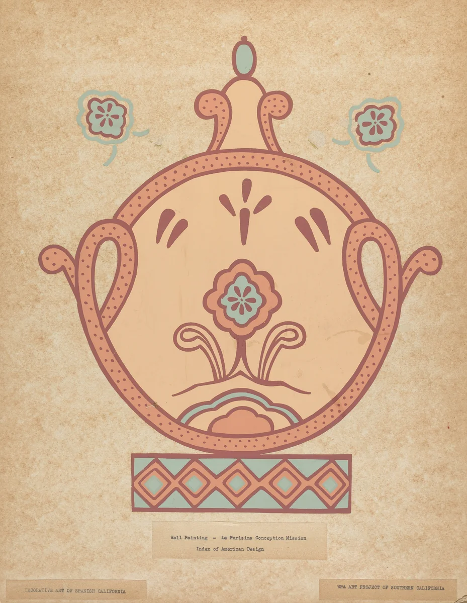 La Purisima Concepcion Mission Wall Painting from the Portfolio "Decorative Art of Spanish California" by American 20th Century, index of american design, 1935-1942