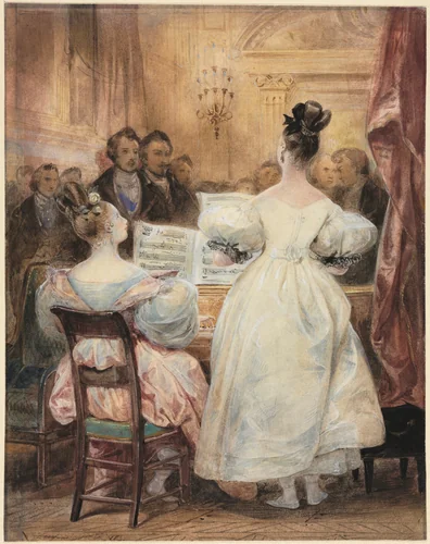 A Concert: Laura Devéria Singing by Eugène Devéria, drawing, 1831