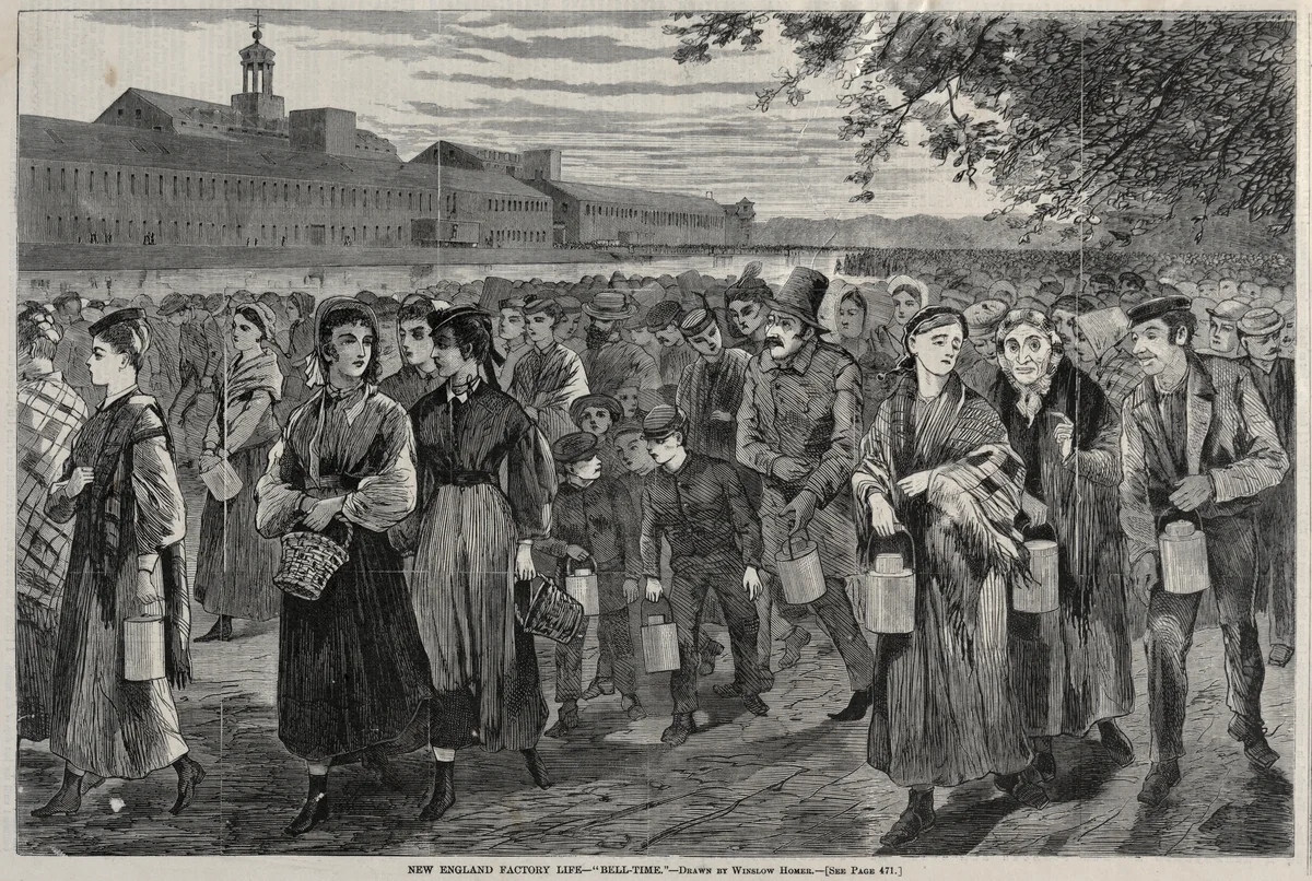 New England Factory Life - "Bell-Time" by Winslow Homer, print, 1868