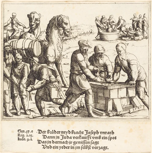 Joseph Sold to the Ishmaelites by Augustin Hirschvogel, print, 1547