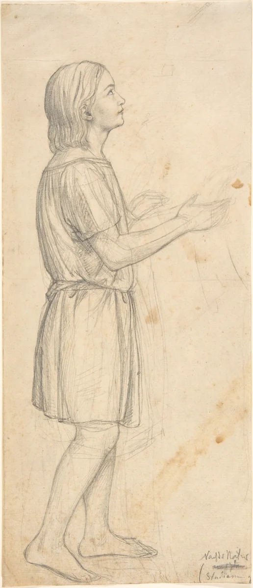 Standing Youth, Looking Up by Otto Speckter, drawing, 1820-1871