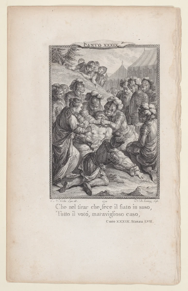Canto 39, Stanza 57, from "Orlando Furioso" by Nicolas de Launay, print, 1774