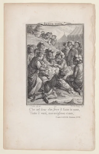 Canto 39, Stanza 57, from "Orlando Furioso" by Nicolas de Launay, print, 1774