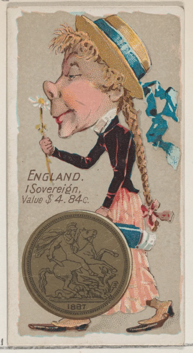 England, 1 Sovereign, from the series Coins of All Nations (N72, variation 2) for Duke brand cigarettes by W. Duke, Sons & Co., print, 1889