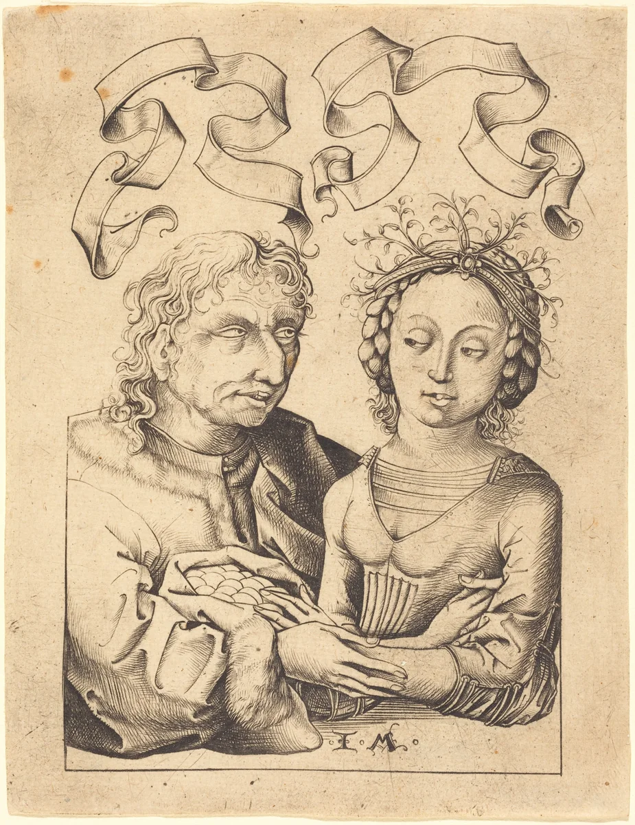 The Foolish Old Man and the Young Girl by Israhel van Meckenem, print, 1480-1490