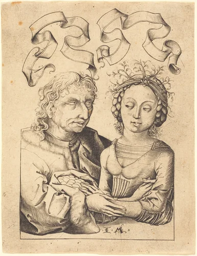 The Foolish Old Man and the Young Girl by Israhel van Meckenem, print, 1480-1490