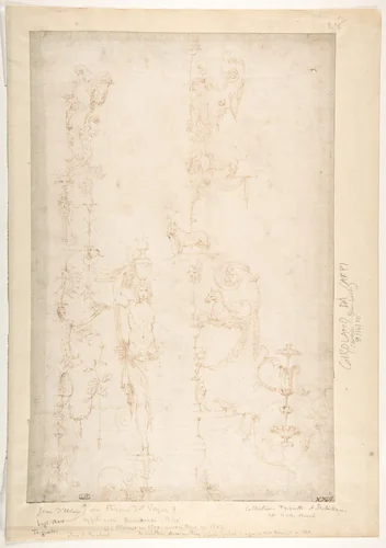 Sketches for Grotesque Wall Decorations by Girolamo da Carpi, drawing, 1501-1556