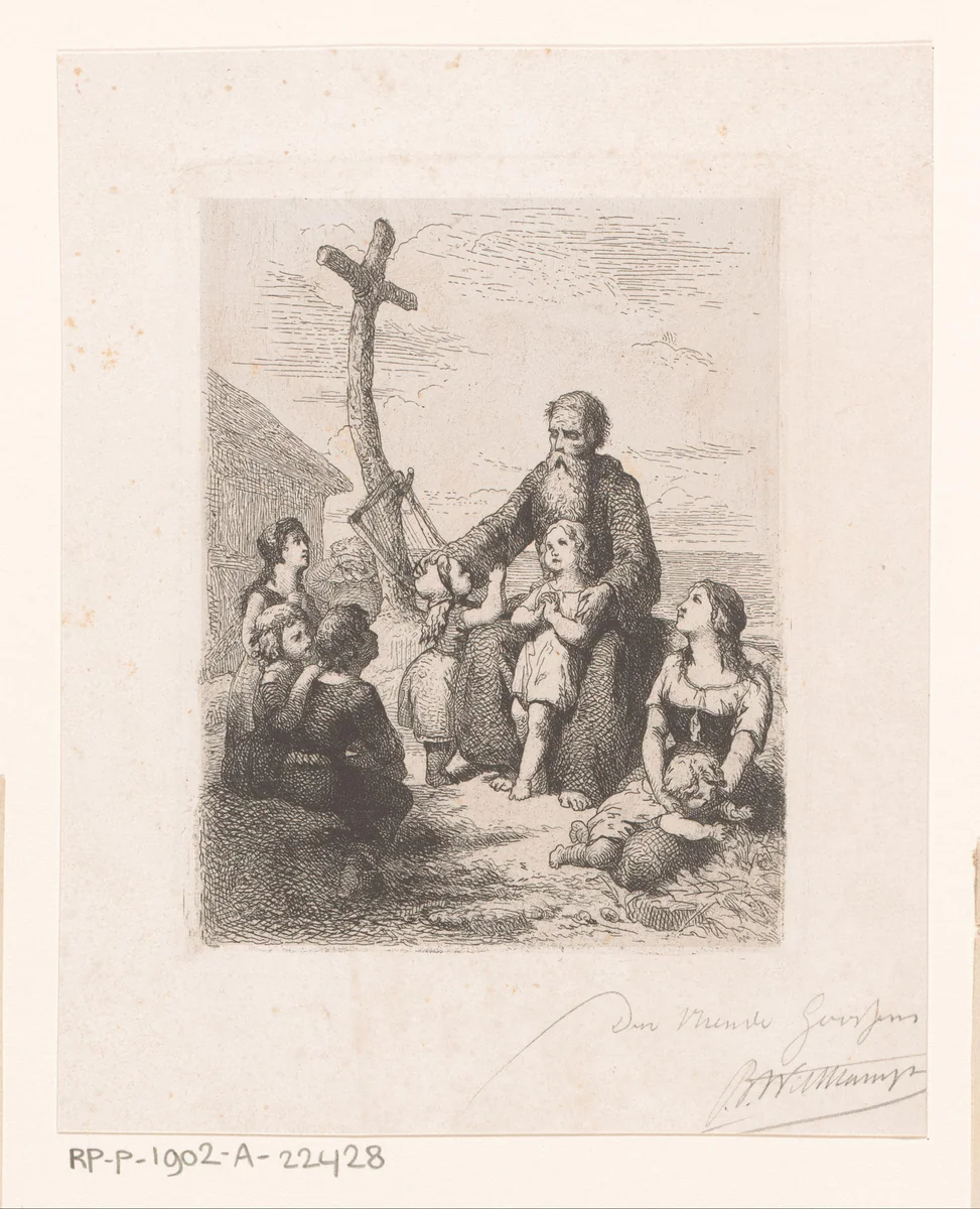 Bruno sprekend tot een groep kinderen by Johan Bernhard Wittkamp, print, 1857