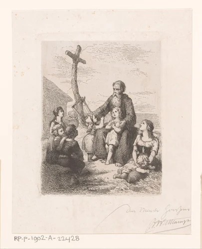 Bruno sprekend tot een groep kinderen by Johan Bernhard Wittkamp, print, 1857