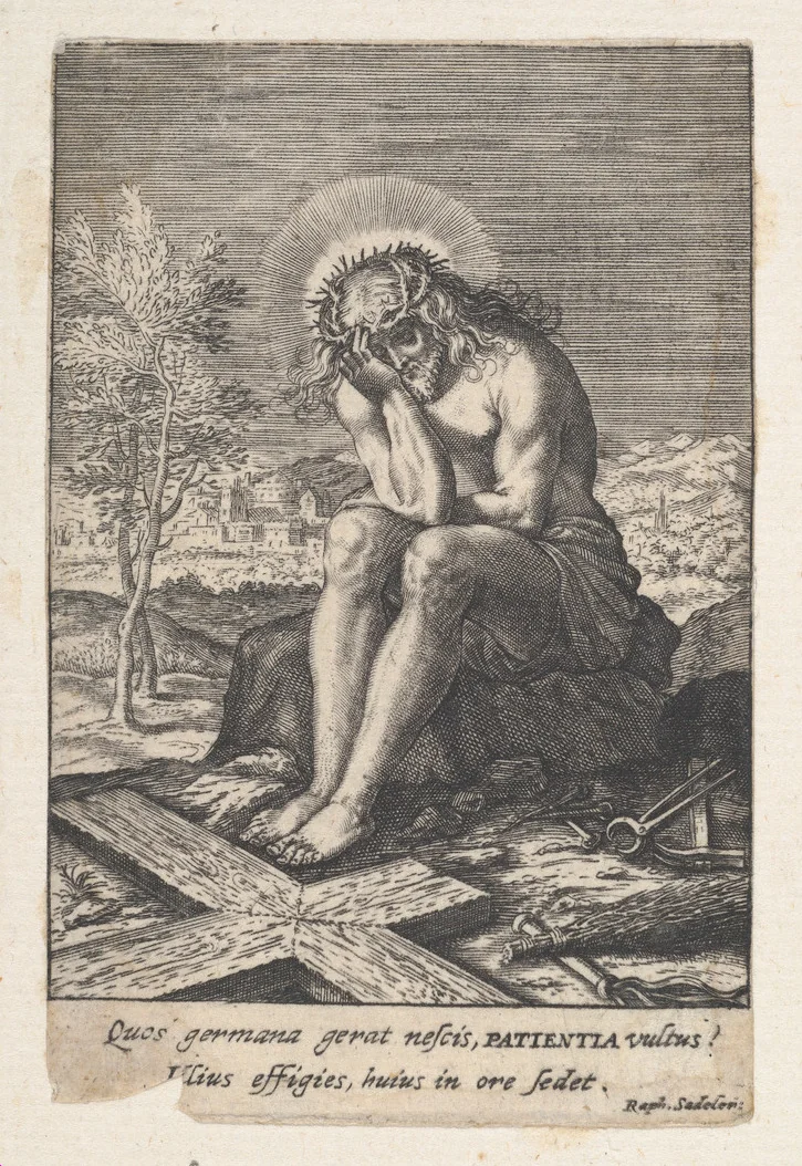 Christ as Man of Sorrows with Instruments of the Passion by Raphael Sadeler I, print, 1578-1625