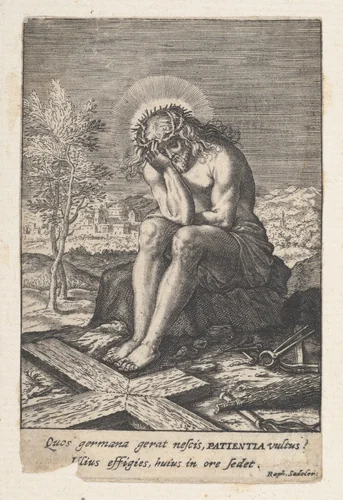 Christ as Man of Sorrows with Instruments of the Passion by Raphael Sadeler I, print, 1578-1625