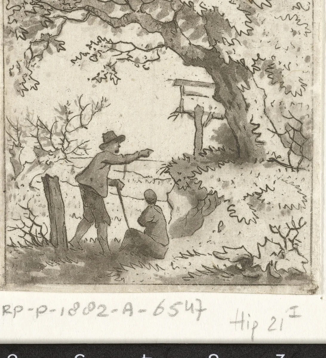 Landschap met twee personen by Hermanus Fock, print, 1781-1822