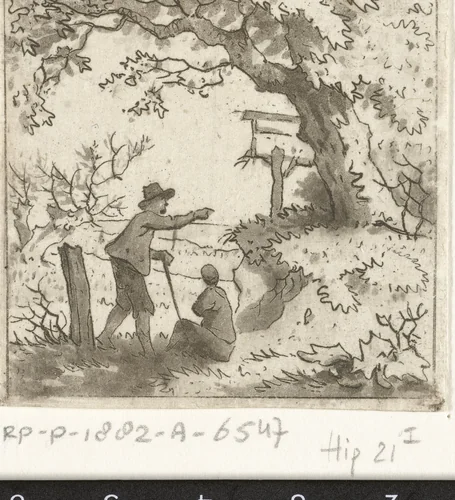Landschap met twee personen by Hermanus Fock, print, 1781-1822