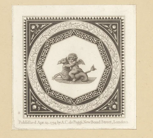 Putto op een hippocampus by anonymous, print, 1794