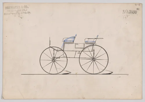 Design for 4 seat Phaeton, no top, no. 3139a by Brewster & Co., drawing, 1875
