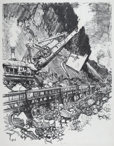 Steam Shovel in the Cut at Bas Obispo by Joseph Pennell, print, 1912