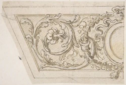 Left Side of a Panel Decorated with Acanthus Scrolls and an Oval Medallion by Giovanni Battista Foggini, drawing, 1652-1725