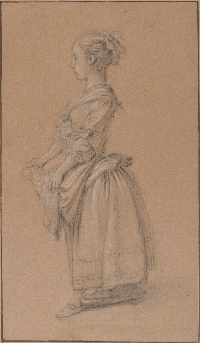 A Girl in Peasant Dress by Jean-François Clermont, drawing, 1750
