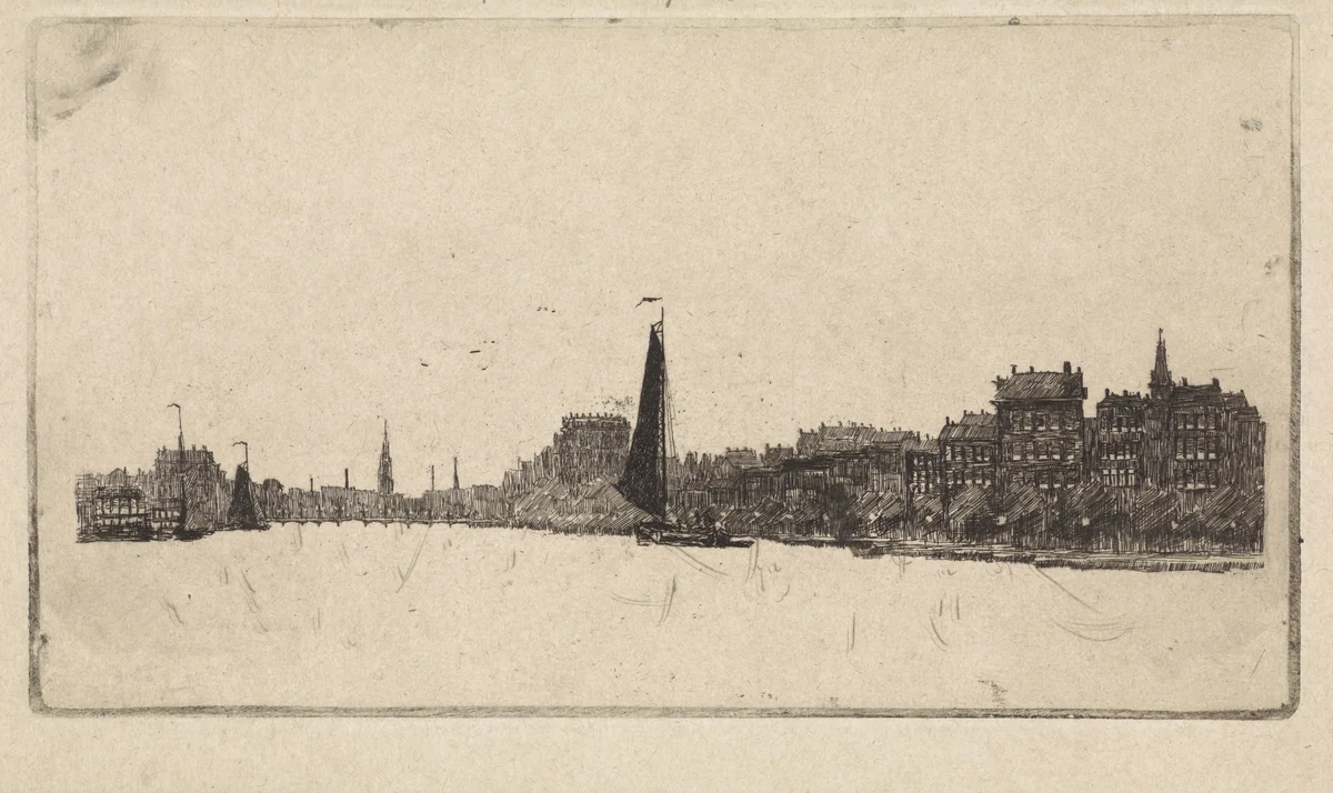 Gezicht vanaf de Amstel op Amsterdam by Elias Stark, print, 1887