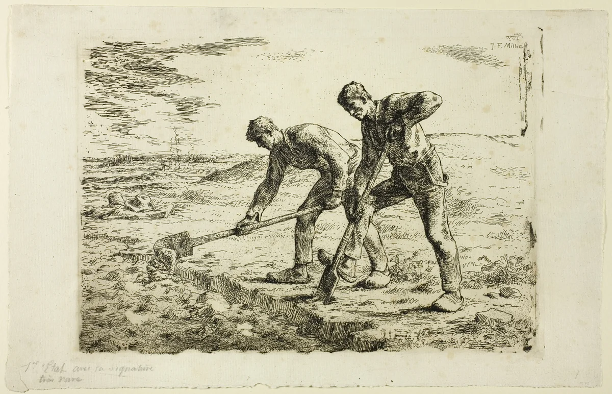 Two Men Digging by Jean-François Millet, print, 1855-1856