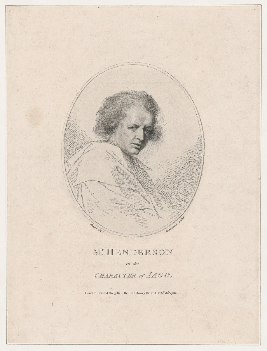 John Henderson, in the Character of Iago (Shakespeare's "Othello") by Francesco Bartolozzi, print, 1786