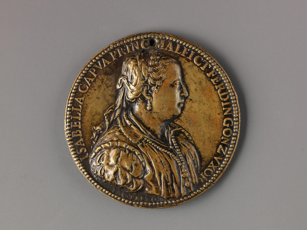 Portrait medal of Isabella di Capua by Jacopo Nizolla, metalwork, 1546-1555