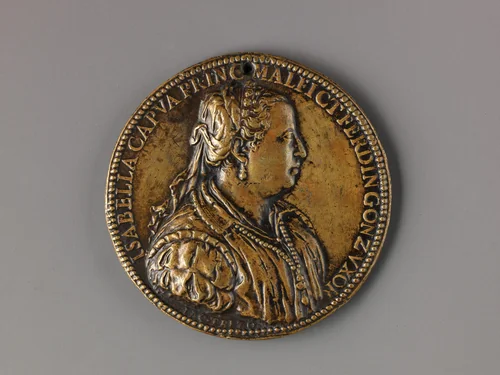 Portrait medal of Isabella di Capua by Jacopo Nizolla, metalwork, 1546-1555