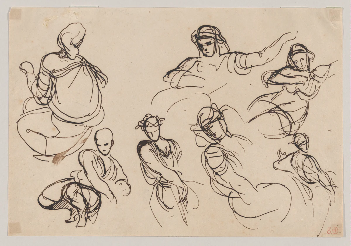 Figures Studies for the Salon du Roi, Palais Bourbon by Eugène Delacroix, drawing, 1833-1835