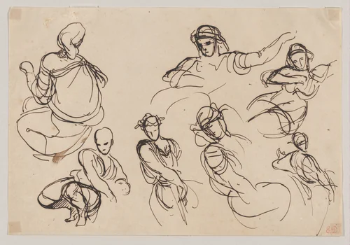Figures Studies for the Salon du Roi, Palais Bourbon by Eugène Delacroix, drawing, 1833-1835