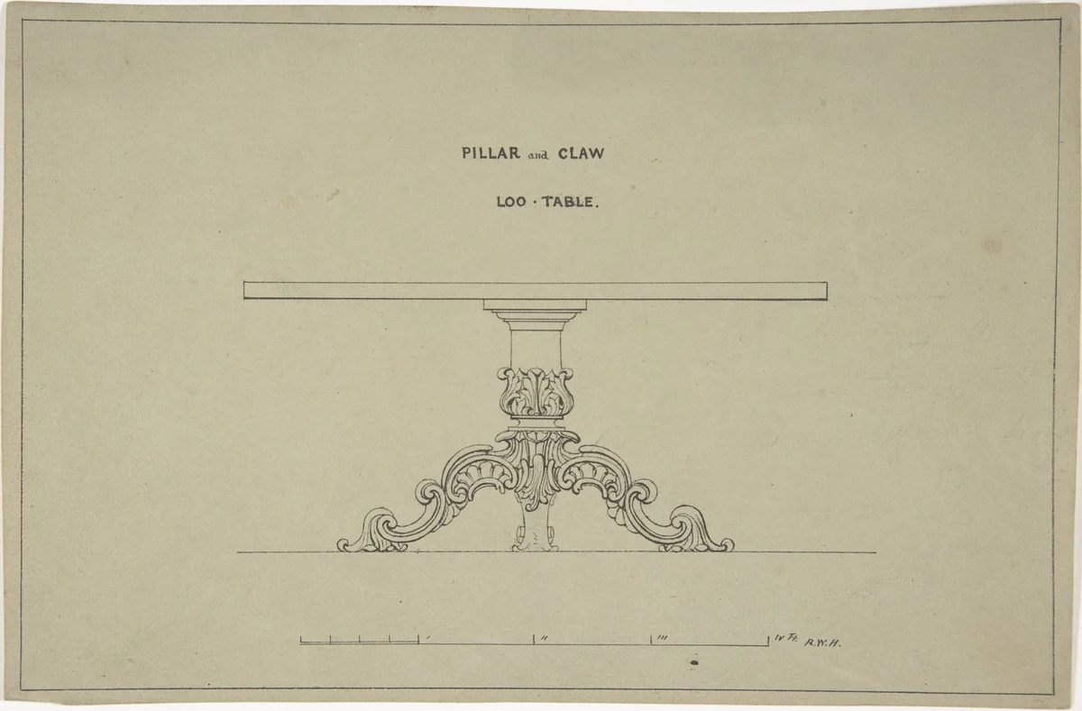 Design for Loo-Table with PIllar and Claw Support by Robert William Hume, drawing, 1835-1900