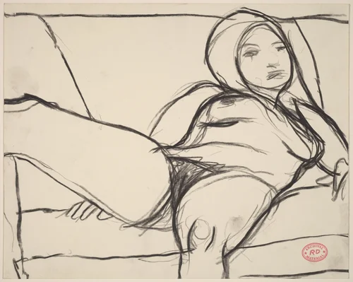 Untitled [female nude reclining on a sofa] by Richard Diebenkorn, drawing, 1955-1967