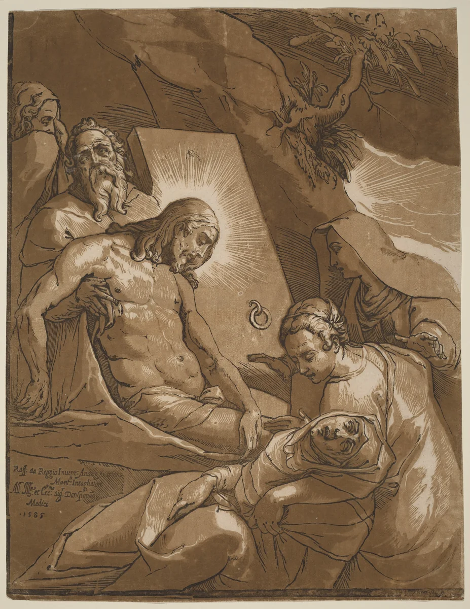The Entombment by Andrea Andreani; Raffaello Motta, print, 1585