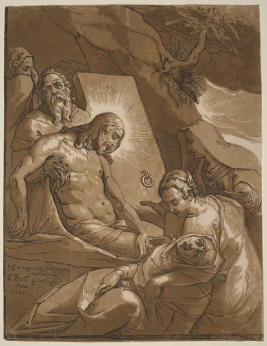 The Entombment by Andrea Andreani; Raffaello Motta, print, 1585