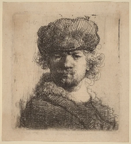 Self-Portrait in a Heavy Fur Cap by Rembrandt van Rijn, print, 1631