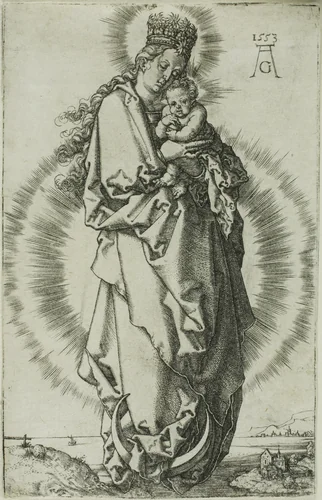 The Virgin and Child on a Crescent Moon by Heinrich Aldegrever, print, 1553