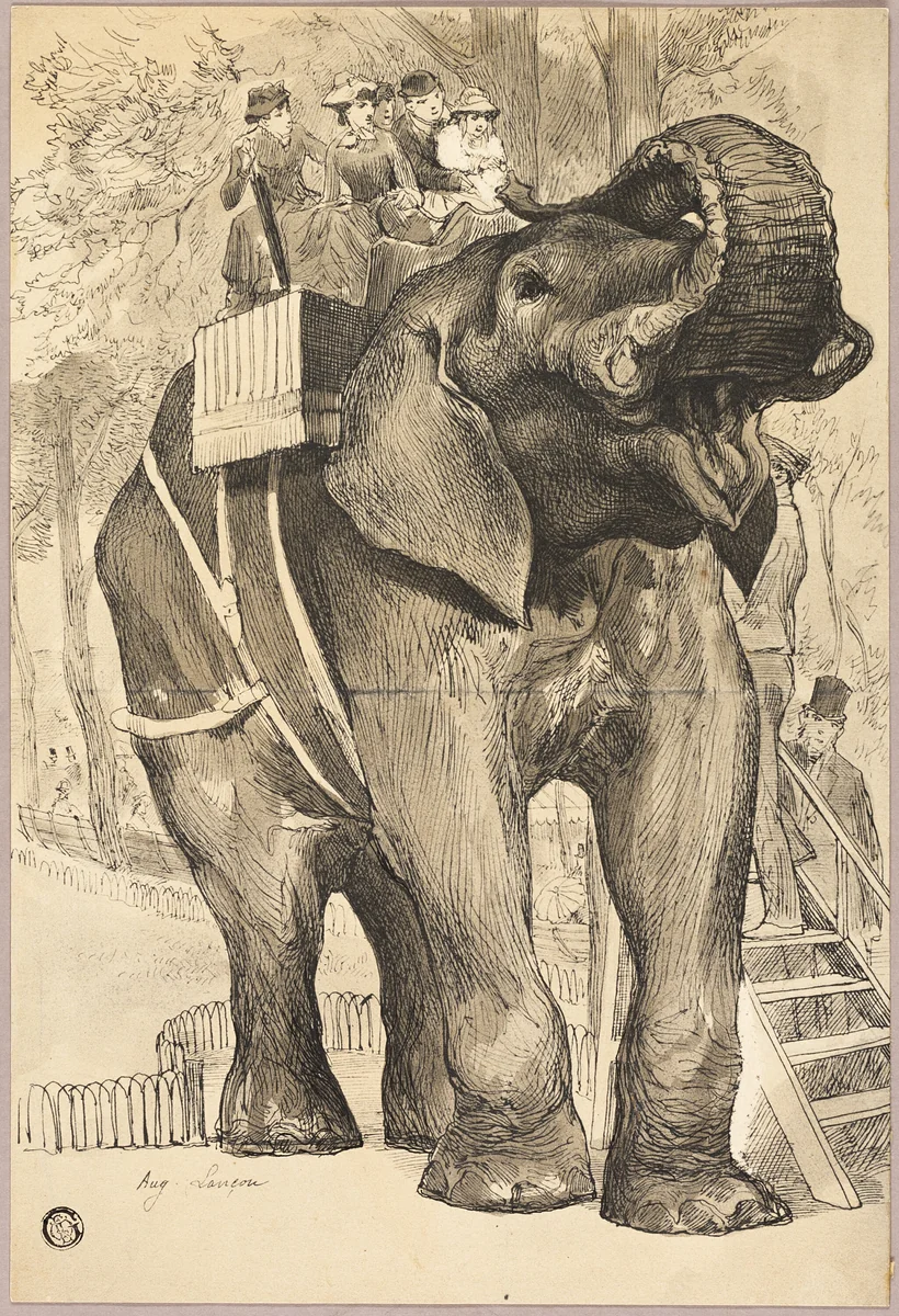 Elephant with Riders by Auguste Andre Lançon, print, 1856-1887