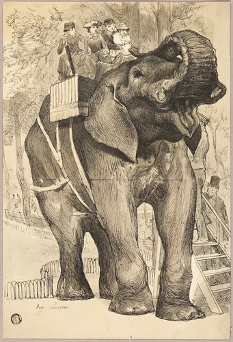 Elephant with Riders by Auguste Andre Lançon, print, 1856-1887